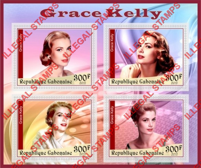 Gabon 2019 Grace Kelly Illegal Stamp Souvenir Sheet of 4 Gabon 2019 Grace Kelly Illegal Stamp Souvenir Sheet of 4