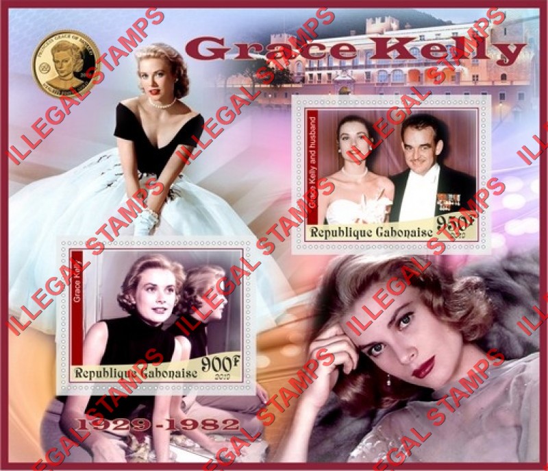 Gabon 2019 Grace Kelly Illegal Stamp Souvenir Sheet of 2 Gabon 2019 Grace Kelly Illegal Stamp Souvenir Sheet of 2