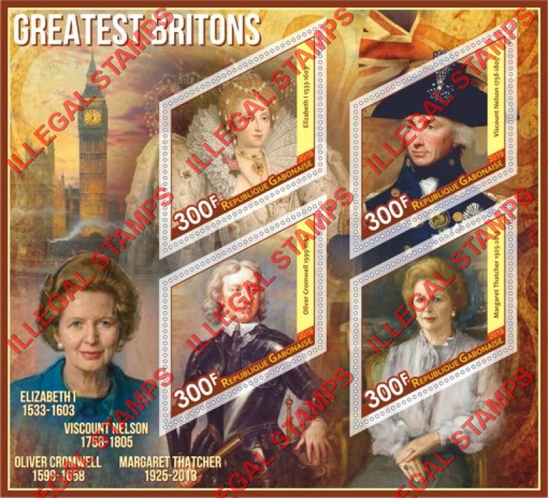 Gabon 2019 Greatest Britons Illegal Stamp Souvenir Sheet of 4 Gabon 2019 Greatest Britons Illegal Stamp Souvenir Sheet of 4