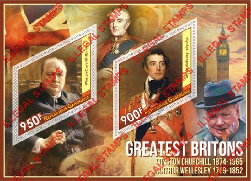 Gabon 2019 Greatest Britons Illegal Stamp Souvenir Sheet of 2 Gabon 2019 Greatest Britons Illegal Stamp Souvenir Sheet of 2