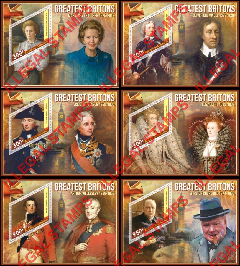 Gabon 2019 Greatest Britons Illegal Stamp Souvenir Sheets of 1 Gabon 2019 Greatest Britons Illegal Stamp Souvenir Sheets of 1