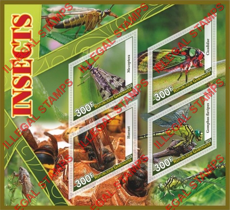 Gabon 2019 Insects Illegal Stamp Souvenir Sheet of 4 Gabon 2019 Insects Illegal Stamp Souvenir Sheet of 4
