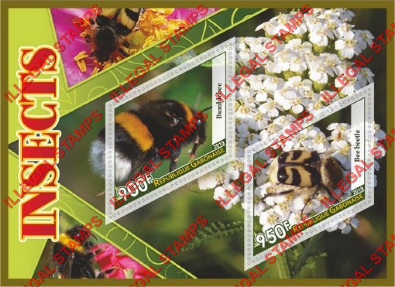 Gabon 2019 Insects Illegal Stamp Souvenir Sheet of 2 Gabon 2019 Insects Illegal Stamp Souvenir Sheet of 2