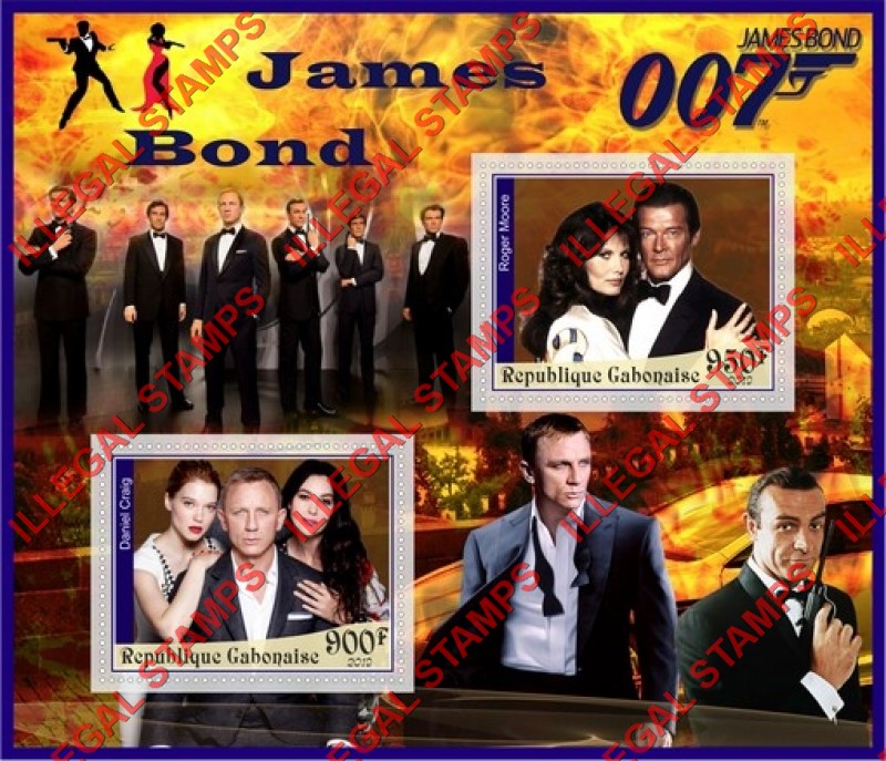 Gabon 2019 James Bond (different) Illegal Stamp Souvenir Sheet of 2 Gabon 2019 James Bond (different) Illegal Stamp Souvenir Sheet of 2