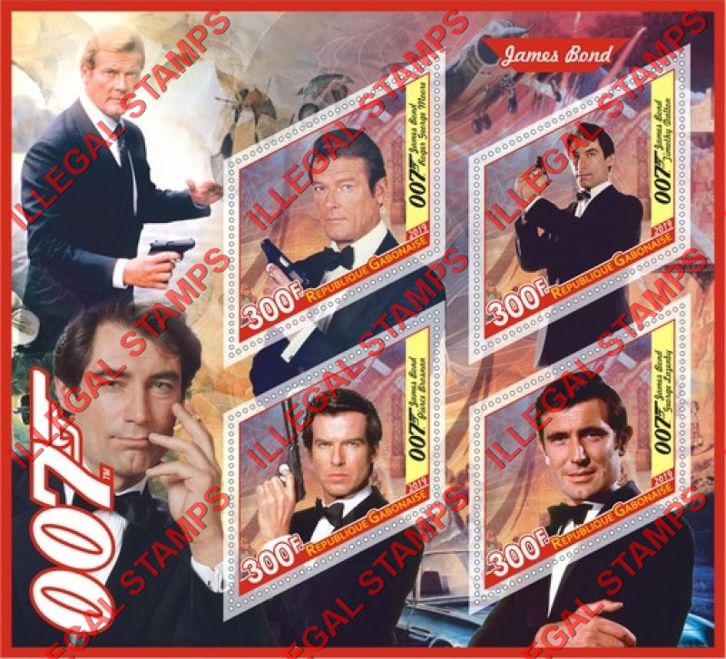 Gabon 2019 James Bond Illegal Stamp Souvenir Sheet of 4 Gabon 2019 James Bond Illegal Stamp Souvenir Sheet of 4