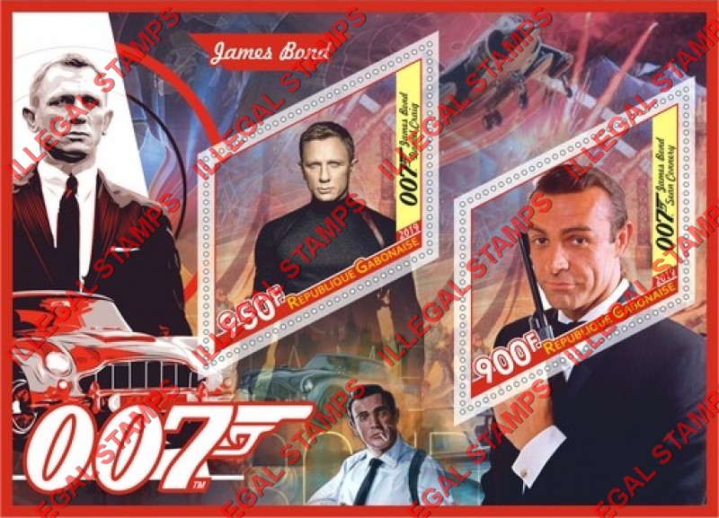 Gabon 2019 James Bond Illegal Stamp Souvenir Sheet of 2 Gabon 2019 James Bond Illegal Stamp Souvenir Sheet of 2