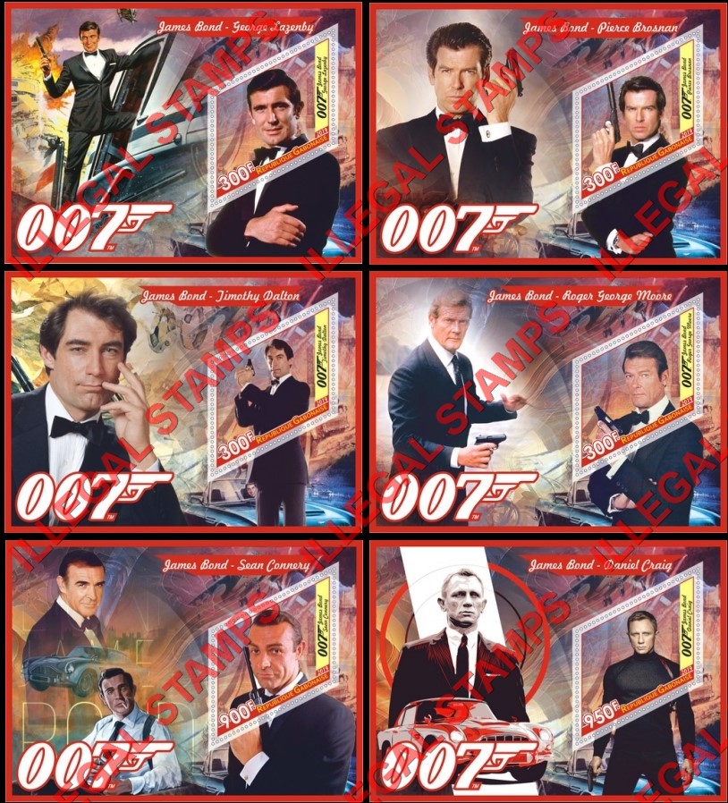 Gabon 2019 James Bond Illegal Stamp Souvenir Sheets of 1 Gabon 2019 James Bond Illegal Stamp Souvenir Sheets of 1