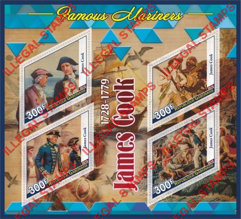 Gabon 2019 James Cook Illegal Stamp Souvenir Sheet of 4 Gabon 2019 James Cook Illegal Stamp Souvenir Sheet of 4