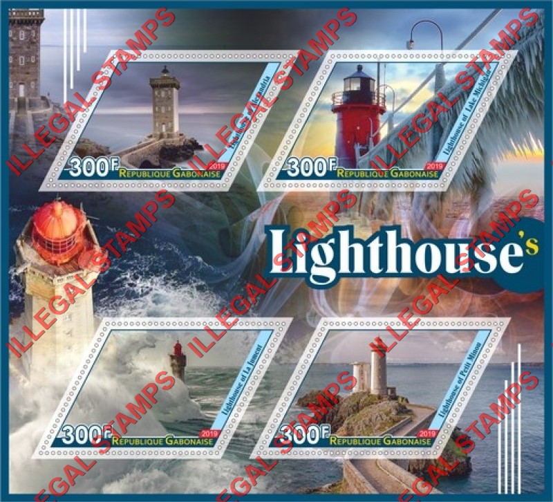 Gabon 2019 Lighthouses Illegal Stamp Souvenir Sheet of 4 Gabon 2019 Lighthouses Illegal Stamp Souvenir Sheet of 4