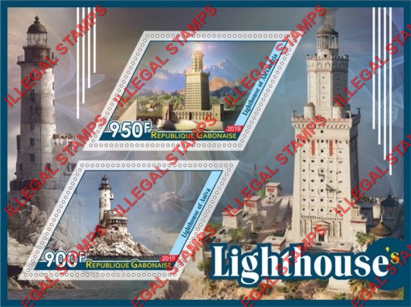 Gabon 2019 Lighthouses Illegal Stamp Souvenir Sheet of 2 Gabon 2019 Lighthouses Illegal Stamp Souvenir Sheet of 2