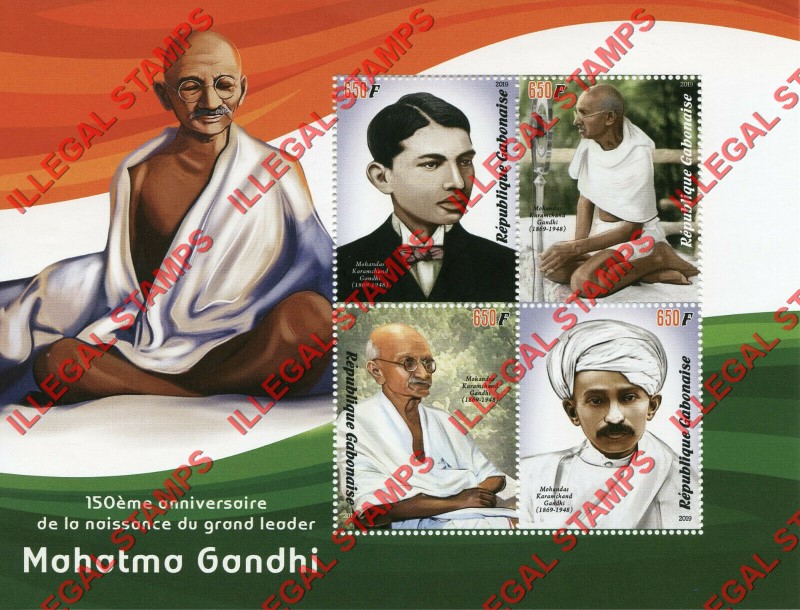 Gabon 2019 Mahatma Gandhi Illegal Stamp Souvenir Sheet of 4 Gabon 2019 Mahatma Gandhi Illegal Stamp Souvenir Sheet of 4