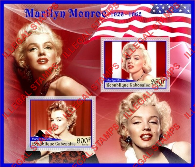 Gabon 2019 Marilyn Monroe Illegal Stamp Souvenir Sheet of 2 Gabon 2019 Marilyn Monroe Illegal Stamp Souvenir Sheet of 2