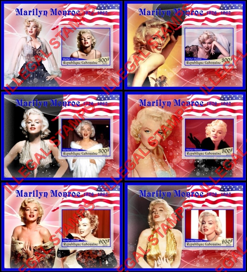 Gabon 2019 Marilyn Monroe Illegal Stamp Souvenir Sheets of 1 Gabon 2019 Marilyn Monroe Illegal Stamp Souvenir Sheets of 1