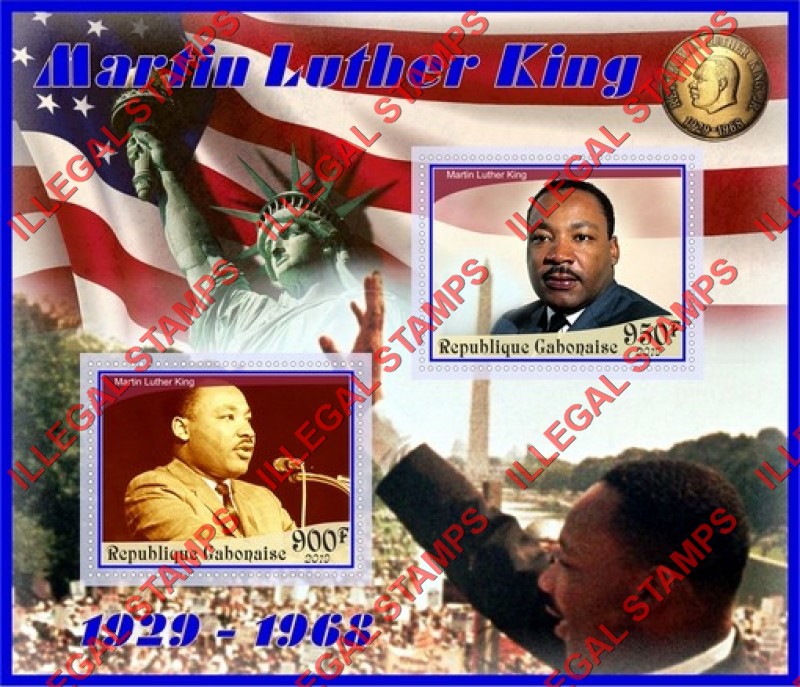 Gabon 2019 Martin Luther King Illegal Stamp Souvenir Sheet of 2 Gabon 2019 Martin Luther King Illegal Stamp Souvenir Sheet of 2