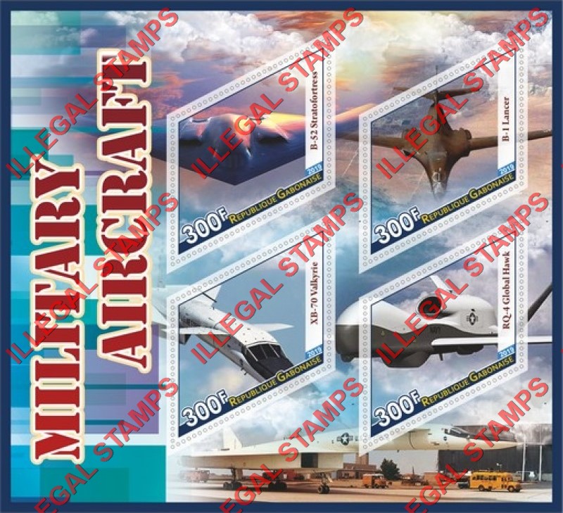 Gabon 2019 Military Aircraft Illegal Stamp Souvenir Sheet of 4 Gabon 2019 Military Aircraft Illegal Stamp Souvenir Sheet of 4