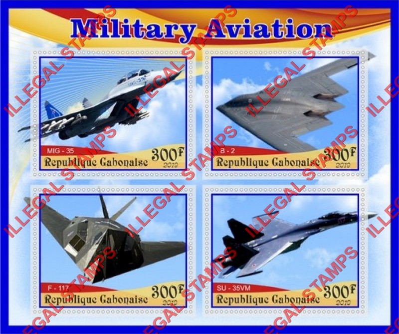 Gabon 2019 Military Aviation Illegal Stamp Souvenir Sheet of 4 Gabon 2019 Military Aviation Illegal Stamp Souvenir Sheet of 4