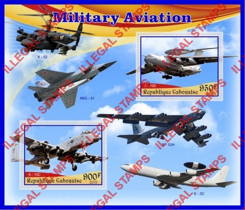 Gabon 2019 Military Aviation Illegal Stamp Souvenir Sheet of 2 Gabon 2019 Military Aviation Illegal Stamp Souvenir Sheet of 2