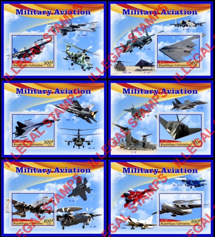 Gabon 2019 Military Aviation Illegal Stamp Souvenir Sheets of 1 Gabon 2019 Military Aviation Illegal Stamp Souvenir Sheets of 1