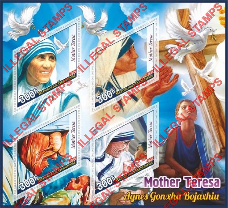 Gabon 2019 Mother Teresa Illegal Stamp Souvenir Sheet of 4 Gabon 2019 Mother Teresa Illegal Stamp Souvenir Sheet of 4
