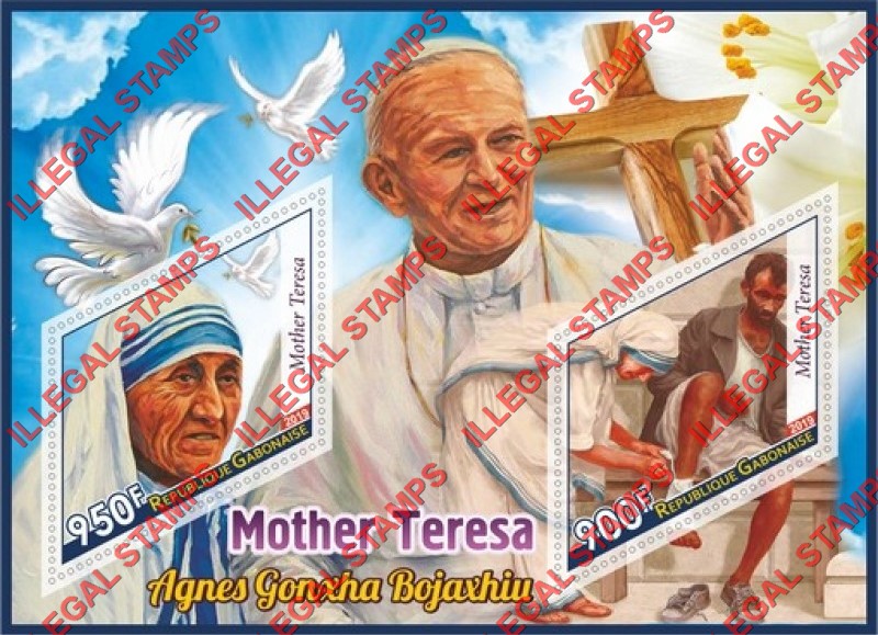 Gabon 2019 Mother Teresa Illegal Stamp Souvenir Sheet of 2 Gabon 2019 Mother Teresa Illegal Stamp Souvenir Sheet of 2
