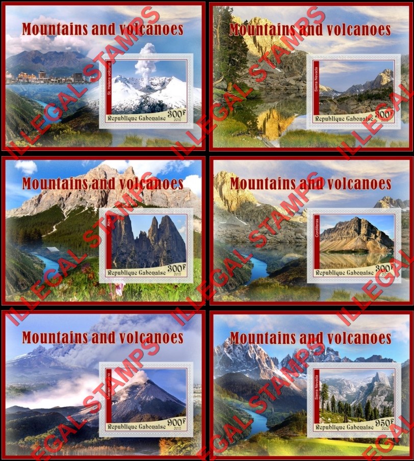 Gabon 2019 Mountains and Volcanoes Illegal Stamp Souvenir Sheets of 1 Gabon 2019 Mountains and Volcanoes Illegal Stamp Souvenir Sheets of 1