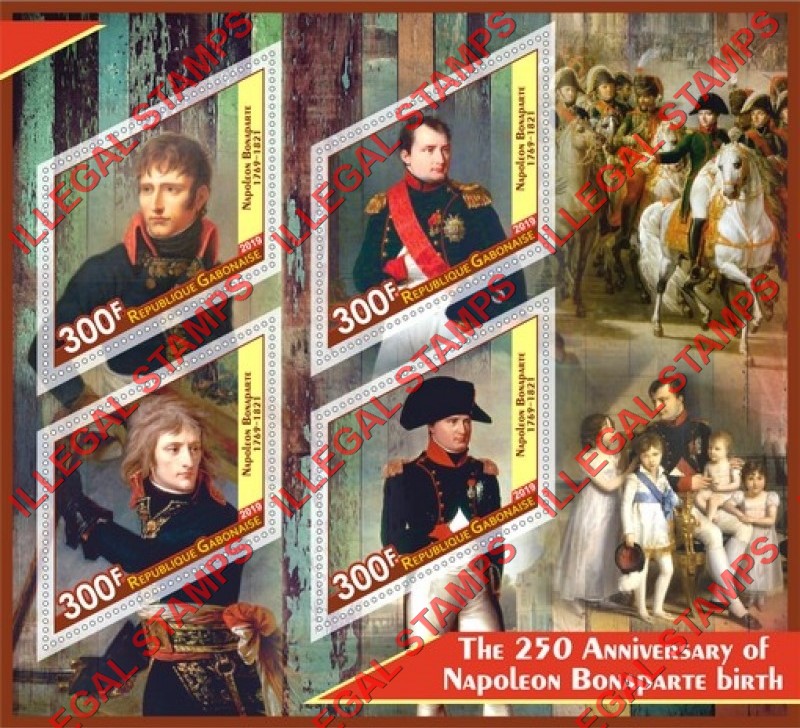 Gabon 2019 Napoleon Bonaparte Illegal Stamp Souvenir Sheet of 4 Gabon 2019 Napoleon Bonaparte Illegal Stamp Souvenir Sheet of 4