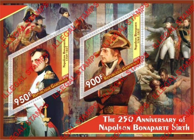 Gabon 2019 Napoleon Bonaparte Illegal Stamp Souvenir Sheet of 2 Gabon 2019 Napoleon Bonaparte Illegal Stamp Souvenir Sheet of 2