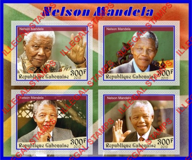 Gabon 2019 Nelson Mandela Illegal Stamp Souvenir Sheet of 4 Gabon 2019 Nelson Mandela Illegal Stamp Souvenir Sheet of 4