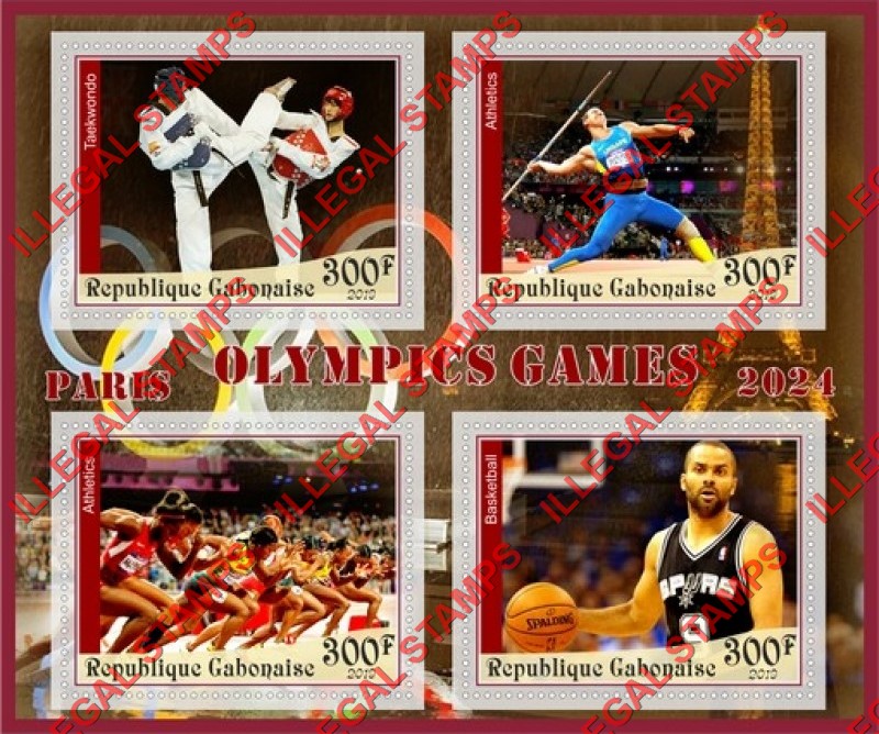 Gabon 2019 Olympic Games in Paris 2024 Illegal Stamp Souvenir Sheet of 4 Gabon 2019 Olympic Games in Paris 2024 Illegal Stamp Souvenir Sheet of 4