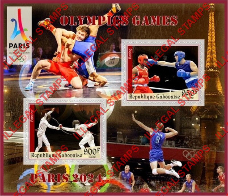 Gabon 2019 Olympic Games in Paris 2024 Illegal Stamp Souvenir Sheet of 2 Gabon 2019 Olympic Games in Paris 2024 Illegal Stamp Souvenir Sheet of 2