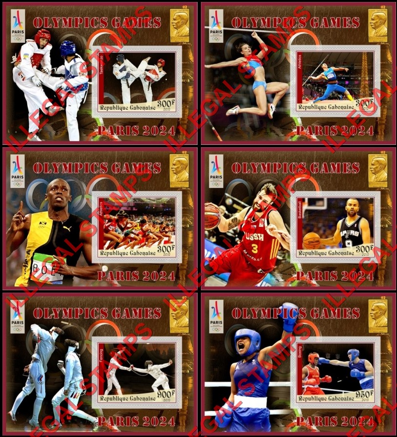 Gabon 2019 Olympic Games in Paris 2024 Illegal Stamp Souvenir Sheets of 1 Gabon 2019 Olympic Games in Paris 2024 Illegal Stamp Souvenir Sheets of 1