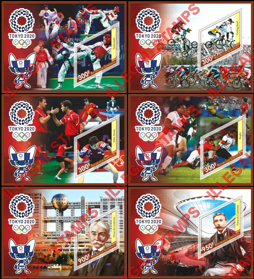 Gabon 2019 Olympic Games in Tokyo 2020 Illegal Stamp Souvenir Sheets of 1 Gabon 2019 Olympic Games in Tokyo 2020 Illegal Stamp Souvenir Sheets of 1