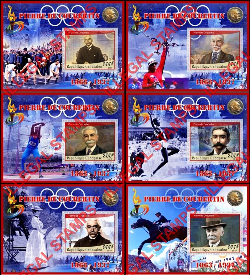 Gabon 2019 Pierre de Coubertin Illegal Stamp Souvenir Sheets of 1 Gabon 2019 Pierre de Coubertin Illegal Stamp Souvenir Sheets of 1