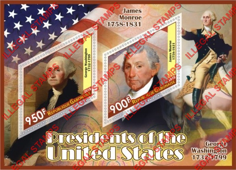 Gabon 2019 Presidents of the United States Illegal Stamp Souvenir Sheet of 2 Gabon 2019 Presidents of the United States Illegal Stamp Souvenir Sheet of 2
