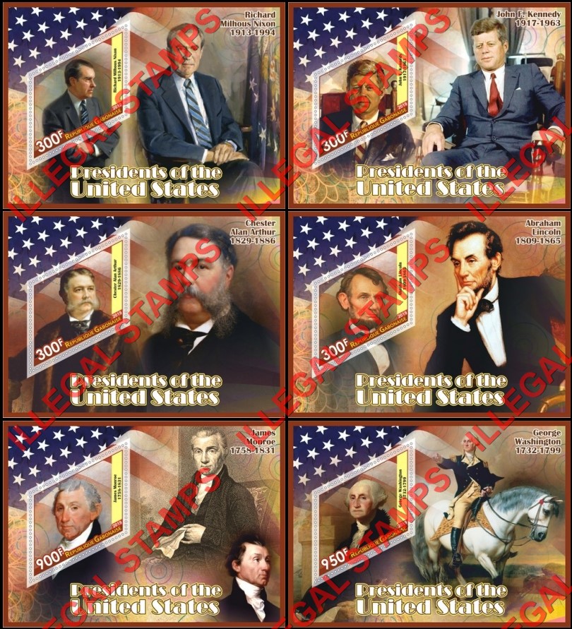 Gabon 2019 Presidents of the United States Illegal Stamp Souvenir Sheets of 1 Gabon 2019 Presidents of the United States Illegal Stamp Souvenir Sheets of 1