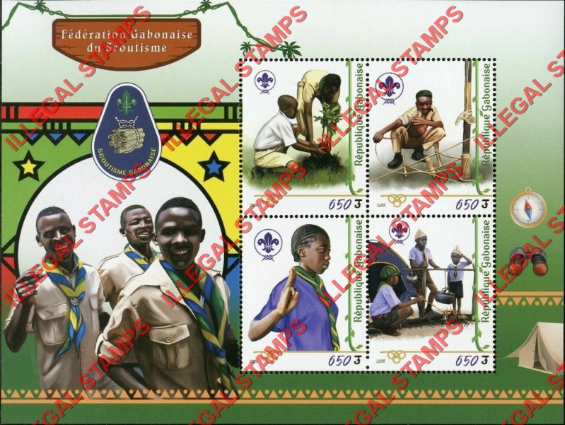 Gabon 2019 Scouting in Gabon Illegal Stamp Souvenir Sheet of 4 Gabon 2019 Scouting in Gabon Illegal Stamp Souvenir Sheet of 4