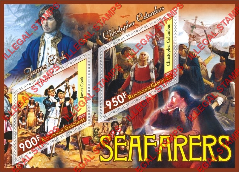 Gabon 2019 Seafarers (different) Illegal Stamp Souvenir Sheet of 2 Gabon 2019 Seafarers (different) Illegal Stamp Souvenir Sheet of 2