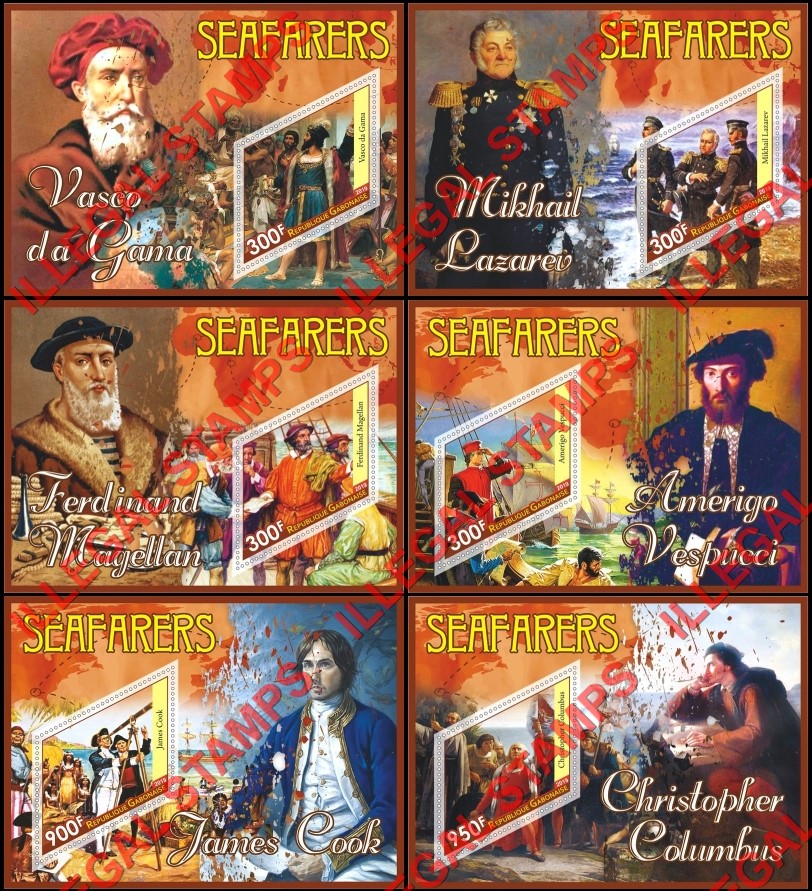 Gabon 2019 Seafarers (different) Illegal Stamp Souvenir Sheets of 1 Gabon 2019 Seafarers (different) Illegal Stamp Souvenir Sheets of 1