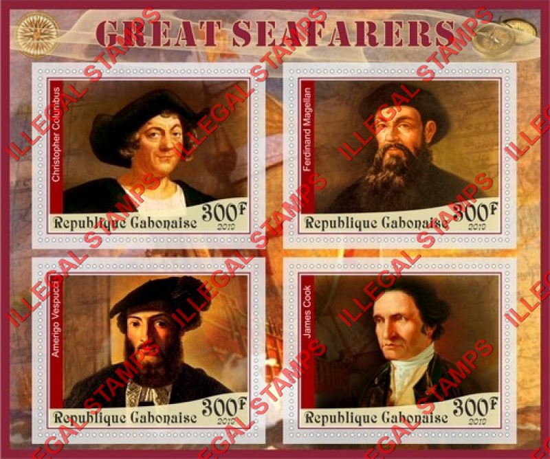 Gabon 2019 Great Seafarers Illegal Stamp Souvenir Sheet of 4 Gabon 2019 Great Seafarers Illegal Stamp Souvenir Sheet of 4