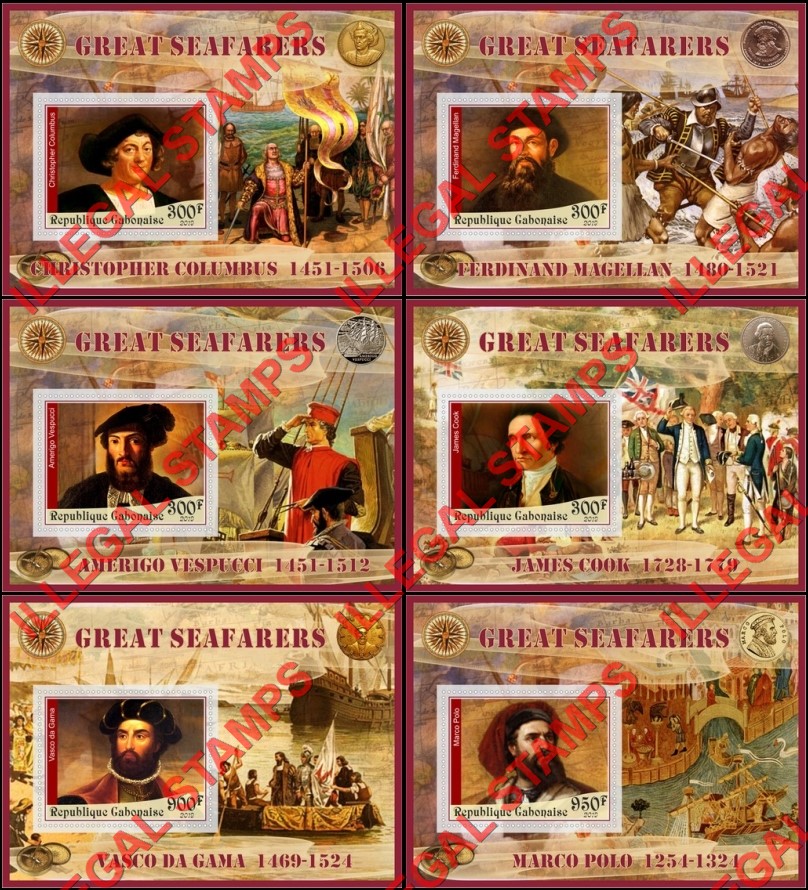 Gabon 2019 Great Seafarers Illegal Stamp Souvenir Sheets of 1 Gabon 2019 Great Seafarers Illegal Stamp Souvenir Sheets of 1