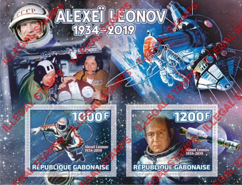 Gabon 2019 Space Alexei Leonov Illegal Stamp Souvenir Sheet of 2 Gabon 2019 Space Alexei Leonov Illegal Stamp Souvenir Sheet of 2