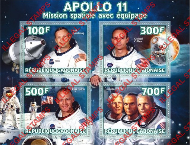 Gabon 2019 Space Apollo 11 Illegal Stamp Souvenir Sheet of 4 Gabon 2019 Space Apollo 11 Illegal Stamp Souvenir Sheet of 4