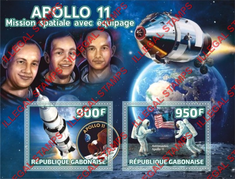 Gabon 2019 Space Apollo 11 Illegal Stamp Souvenir Sheet of 2 Gabon 2019 Space Apollo 11 Illegal Stamp Souvenir Sheet of 2