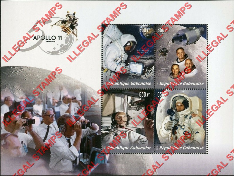 Gabon 2019 Space Apollo 11 Illegal Stamp Souvenir Sheet of 4 Gabon 2019 Space Apollo 11 Illegal Stamp Souvenir Sheet of 4