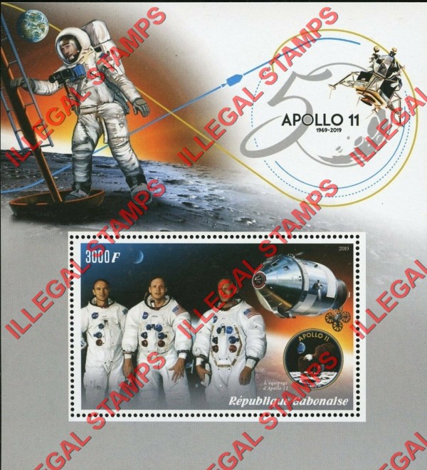 Gabon 2019 Space Apollo 11 Illegal Stamp Souvenir Sheet of 1 Gabon 2019 Space Apollo 11 Illegal Stamp Souvenir Sheet of 1