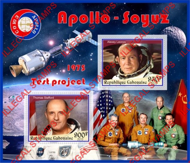 Gabon 2019 Space Apollo Soyuz Illegal Stamp Souvenir Sheet of 2 Gabon 2019 Space Apollo Soyuz Illegal Stamp Souvenir Sheet of 2