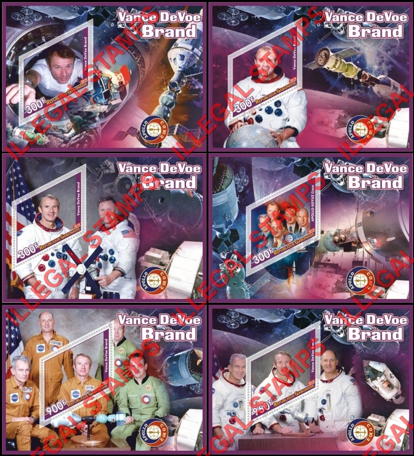 Gabon 2019 Space Apollo Soyuz Vance DeVoe Brand Illegal Stamp Souvenir Sheets of 1 Gabon 2019 Space Apollo Soyuz Vance DeVoe Brand Illegal Stamp Souvenir Sheets of 1