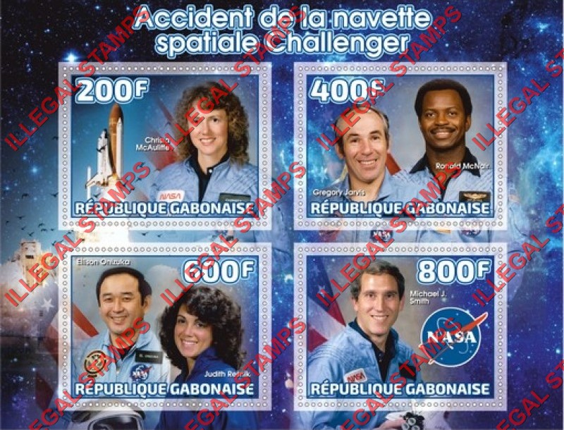 Gabon 2019 Space Challenger Accident Illegal Stamp Souvenir Sheet of 4 Gabon 2019 Space Challenger Accident Illegal Stamp Souvenir Sheet of 4