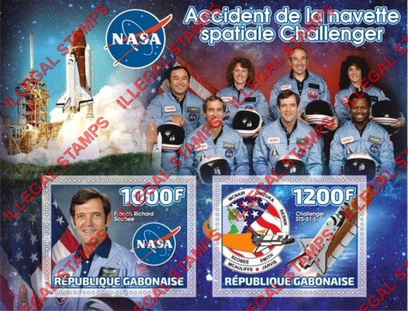 Gabon 2019 Space Challenger Accident Illegal Stamp Souvenir Sheet of 2 Gabon 2019 Space Challenger Accident Illegal Stamp Souvenir Sheet of 2