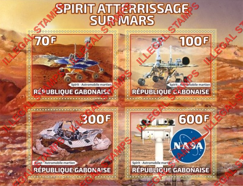 Gabon 2019 Space Spirit Landing on Mars Illegal Stamp Souvenir Sheet of 4 Gabon 2019 Space Spirit Landing on Mars Illegal Stamp Souvenir Sheet of 4